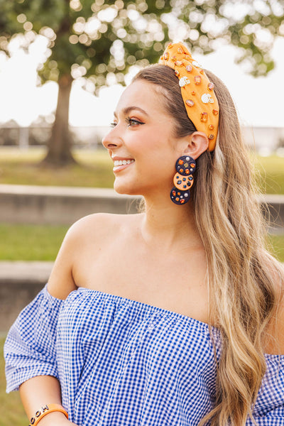 Navy Blue and Orange Triple Dot Earrings