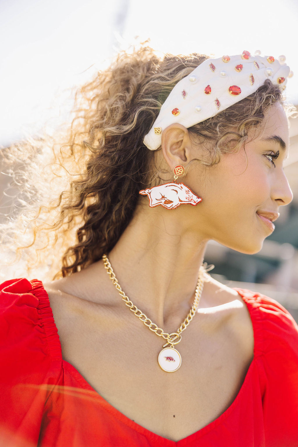 Arkansas White Running Razorback Earrings