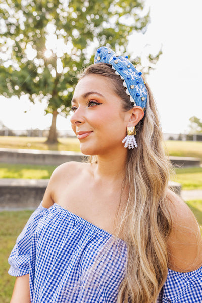 Square BC Icon White Beaded Earrings