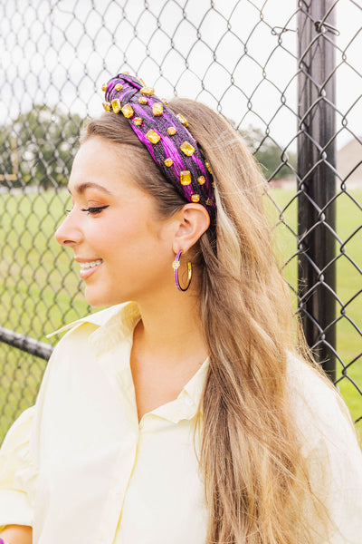 Purple Tiger Stripe Headband with Yellow Crystals