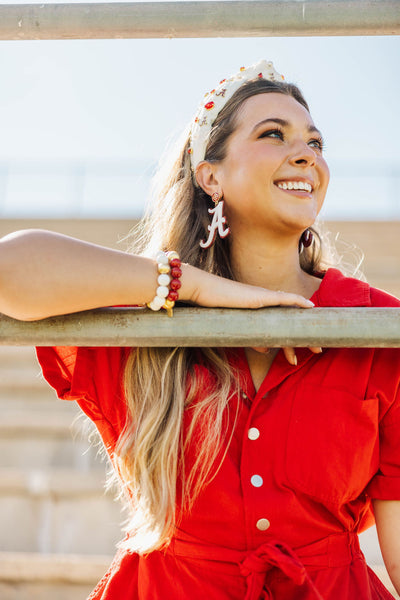 Alabama White & Crimson Glitter Alabama A Earrings