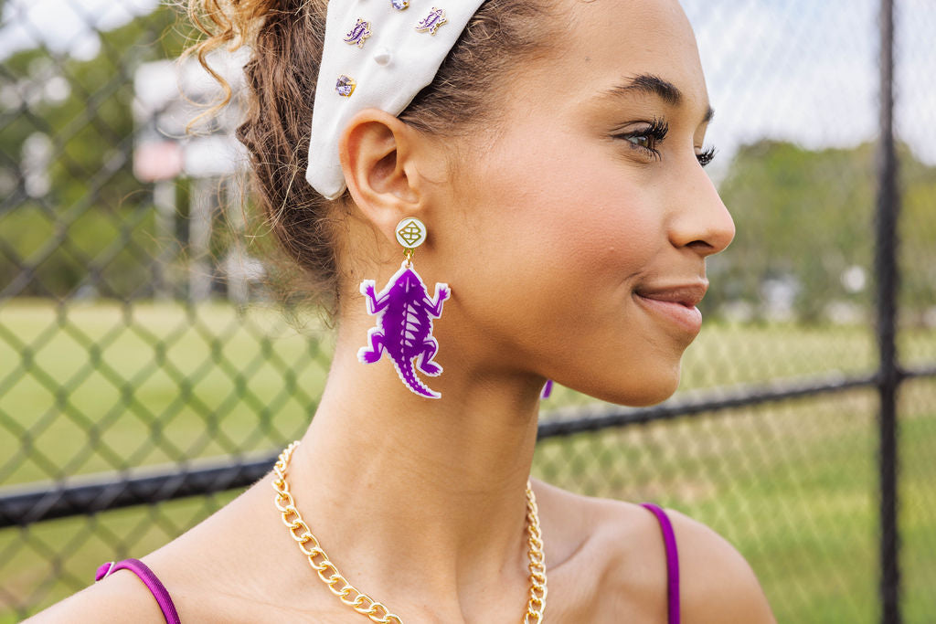 TCU Purple and White Horned Frog Earrings