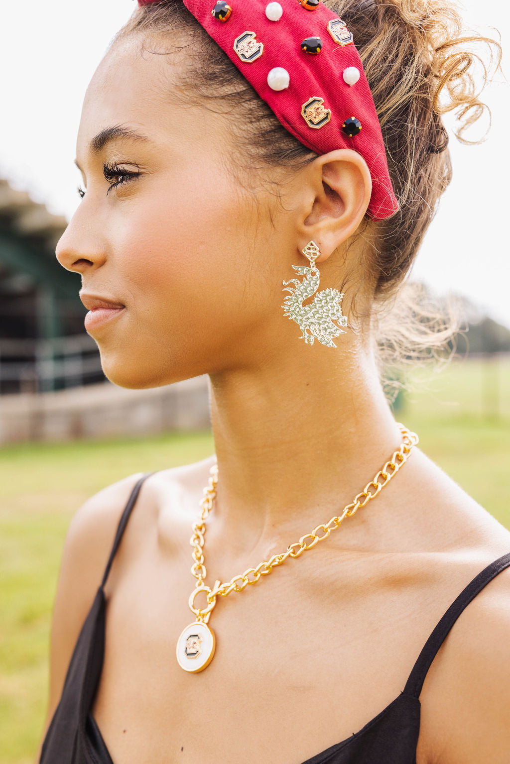 University of South Carolina Silver Gamecock Earring with BC Logo