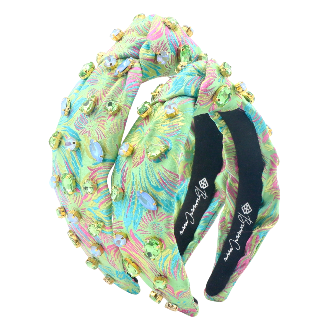 Adult Size Bright Green Floral Headband with Pink and Blue