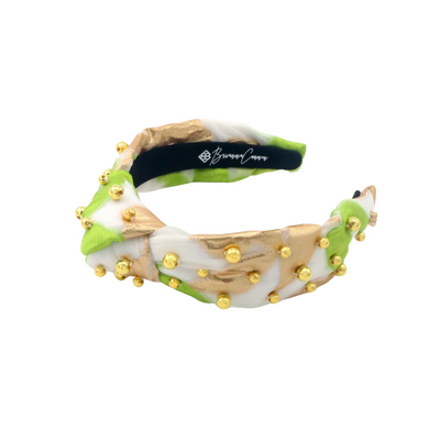 Child Size Lime Green, White & Gold Headband With Gold Beads