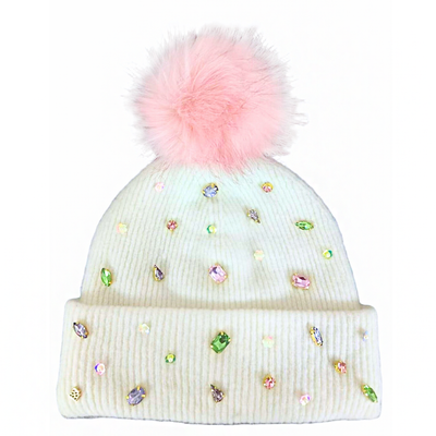 Cold Weather Cuties Beanie with Crystals and Pink Pom