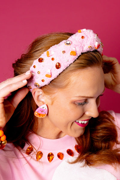 Adult Size Pink Candy Corn Headband with Crystals