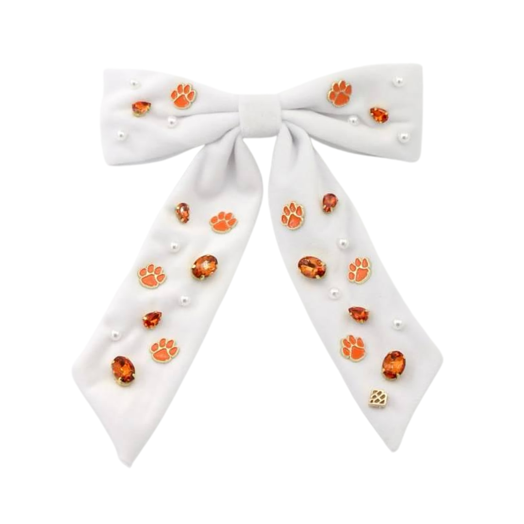 Clemson White Bow Barrette