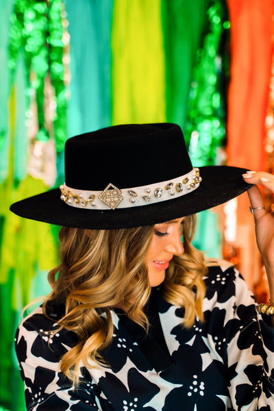 White Hat Band with Crystals & Pearls