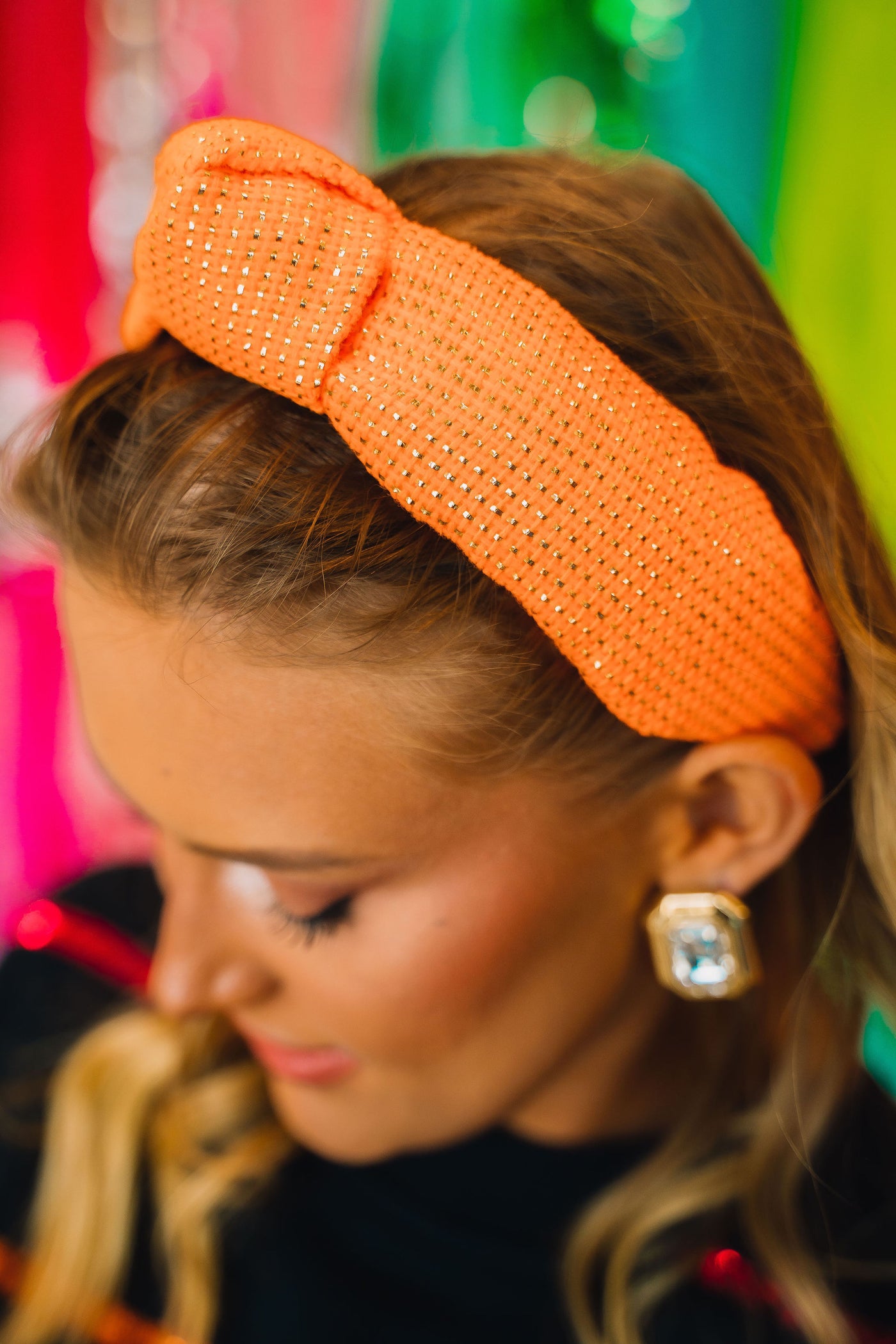 Adult Size Solid Tweed and Gold Headband in Orange