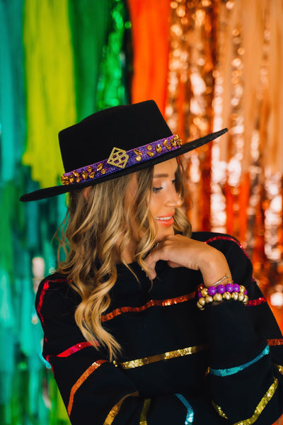 Purple Hat Band with Yellow Crystals