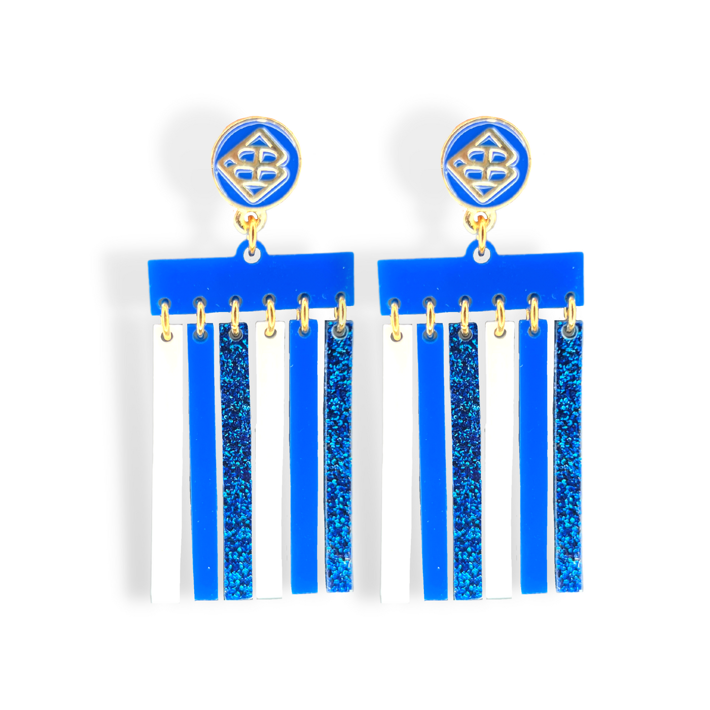 Blue Glitter, Blue and White Mod Dangle Earrings