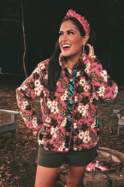 BC Pink & Green Floral Pile Fleece Jacket