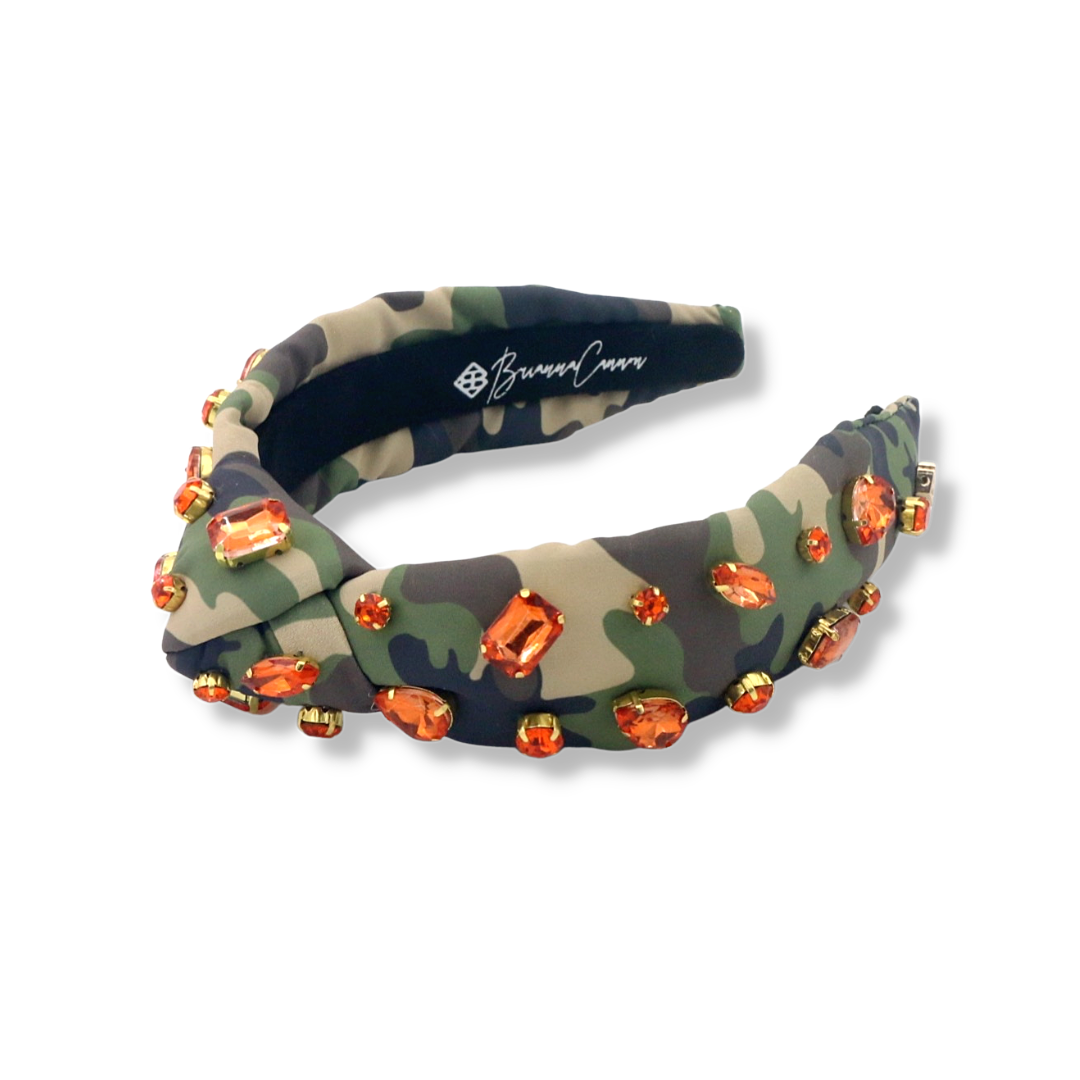 Child Size Camo Headband with Orange Crystals