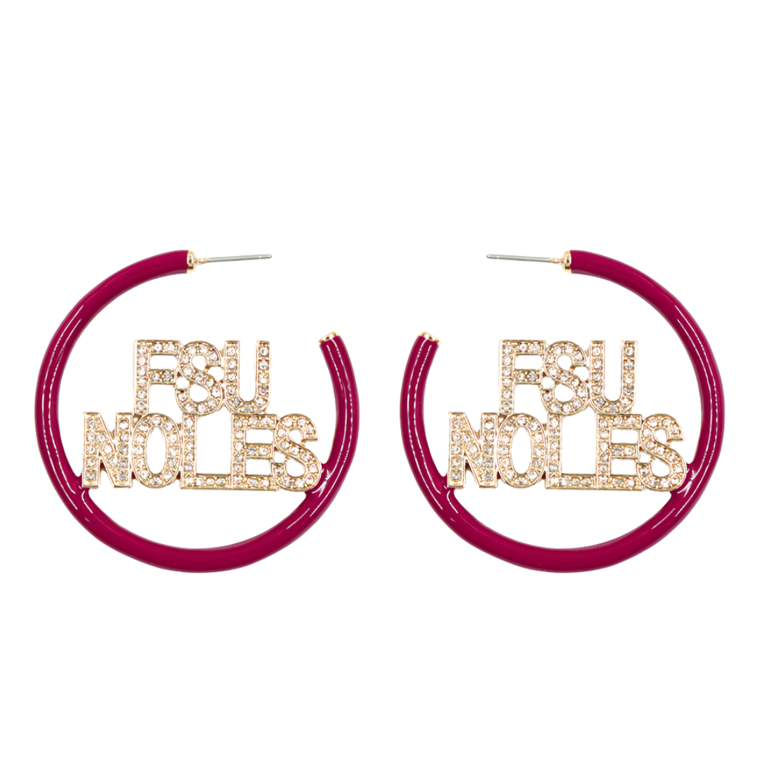 Florida State FSU NOLES Garnet Pavé Hoop Earrings