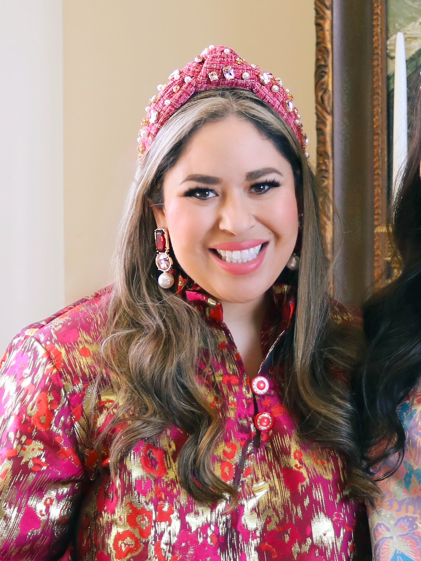 BC x Stylin Brunette - Maroon Tweed Headband with Blush Pink Crystals & Pearls