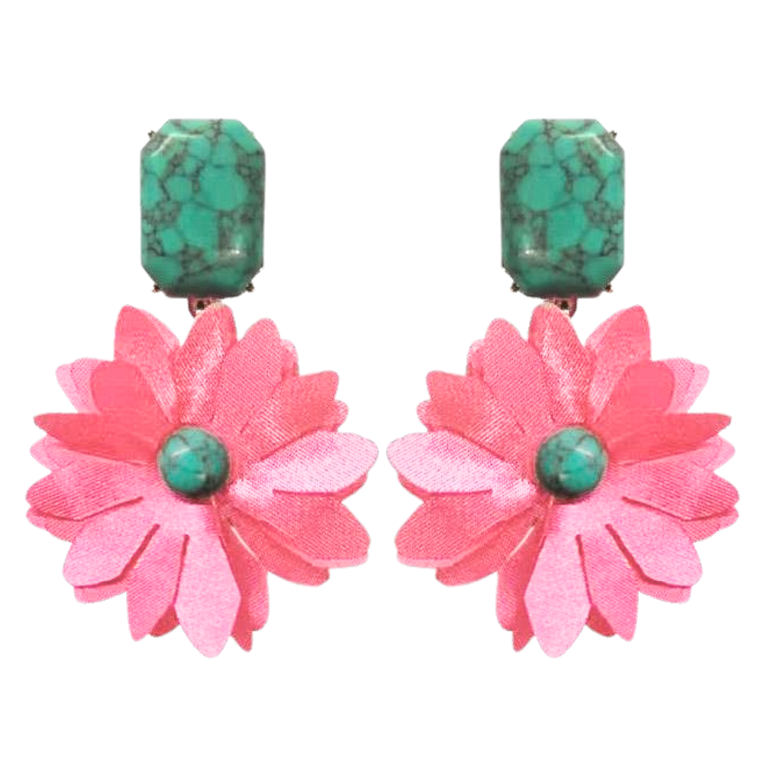 Pink and Turquoise Flower Earrings