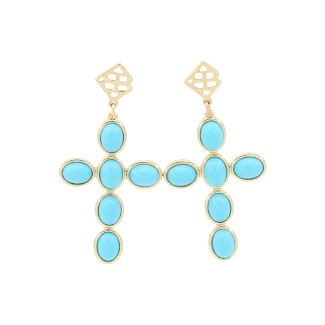 Turquoise Cabochon Cross Earrings