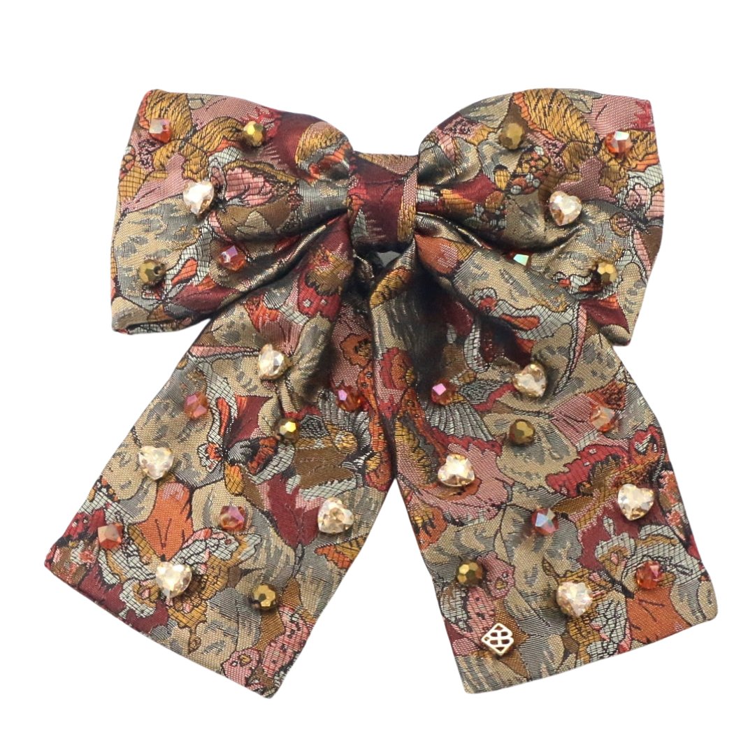 Floral Butterfly Bow Barrette With Crystals