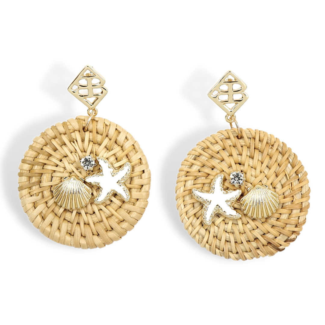 Beach House Rattan Earrings in Natural