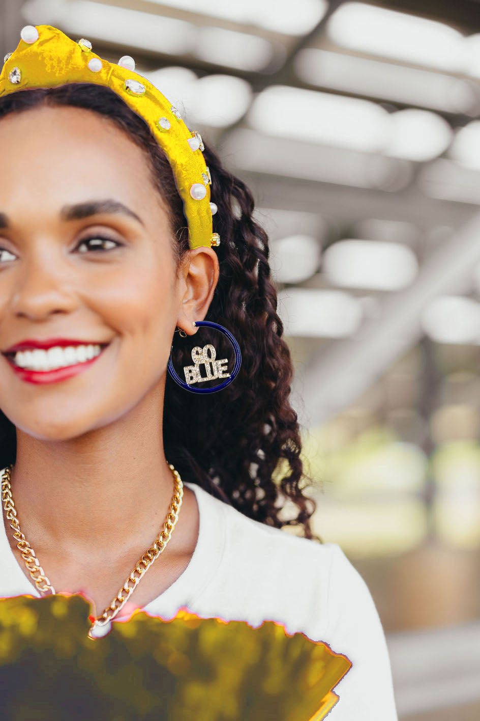 Michigan Navy Pavé Hoop Earrings