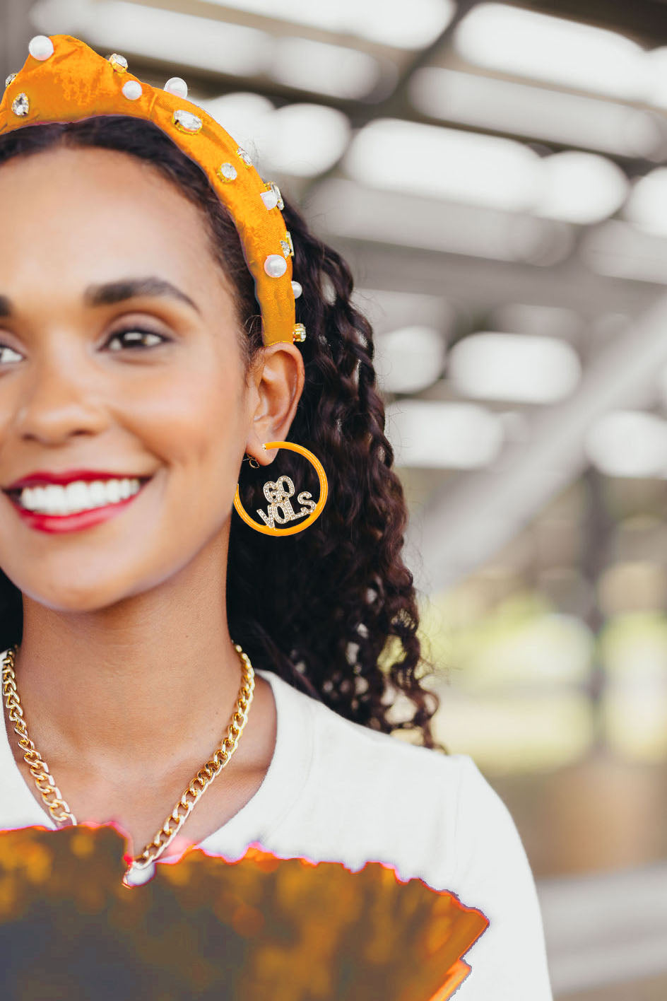 University of Tennessee Orange GO VOLS Pavé Hoop Earrings