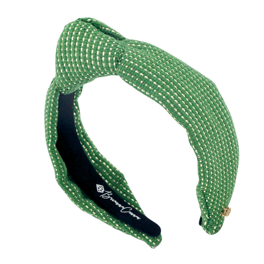 Adult Size Solid Tweed and Gold Headband in Green