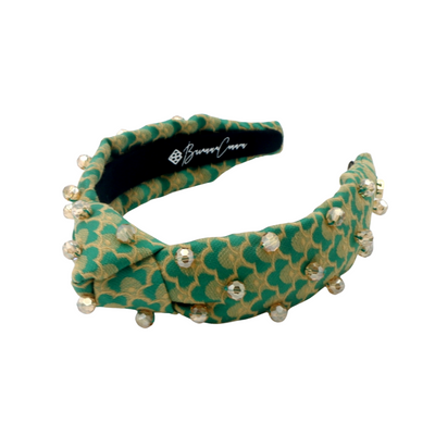 Child Size Green Scalloped  Headband with Gold Beads