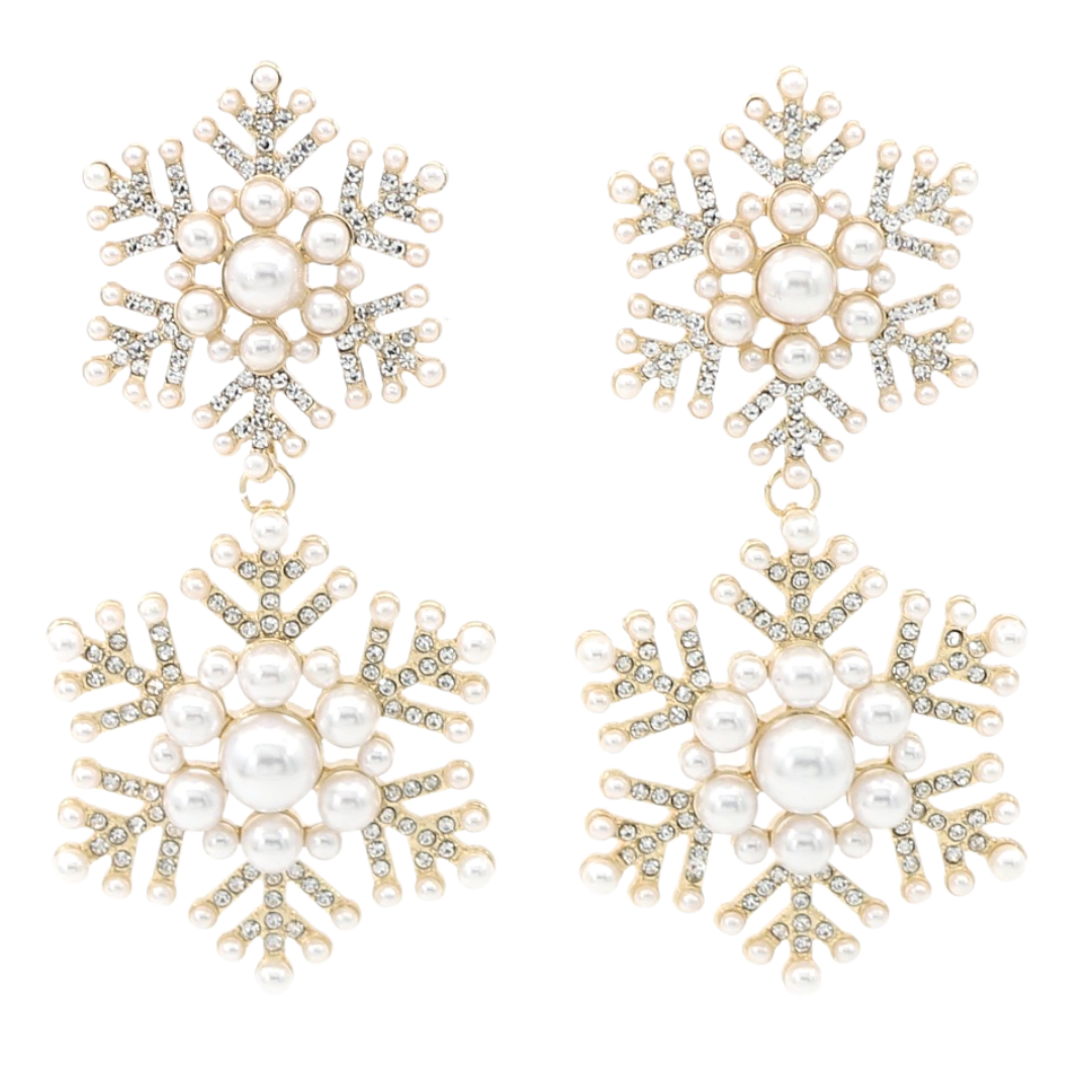 Snowflake Drop Earrings with Crystal & Pearls