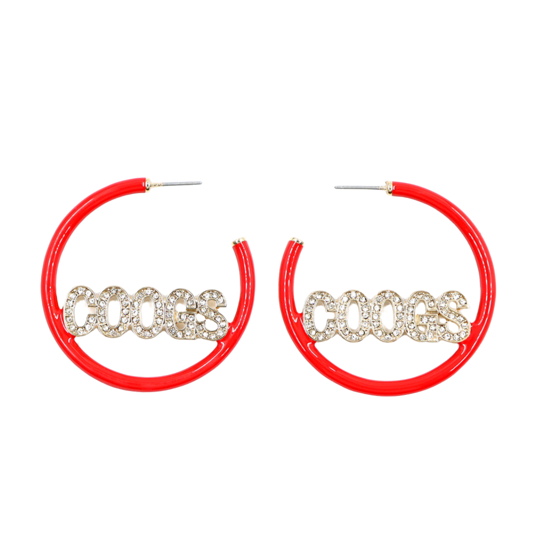 Houston COOGS Red Pavé Hoop Earrings