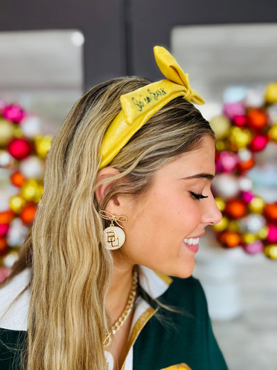 Baylor Yellow Thin Embroidered Ribbon Bow Headband