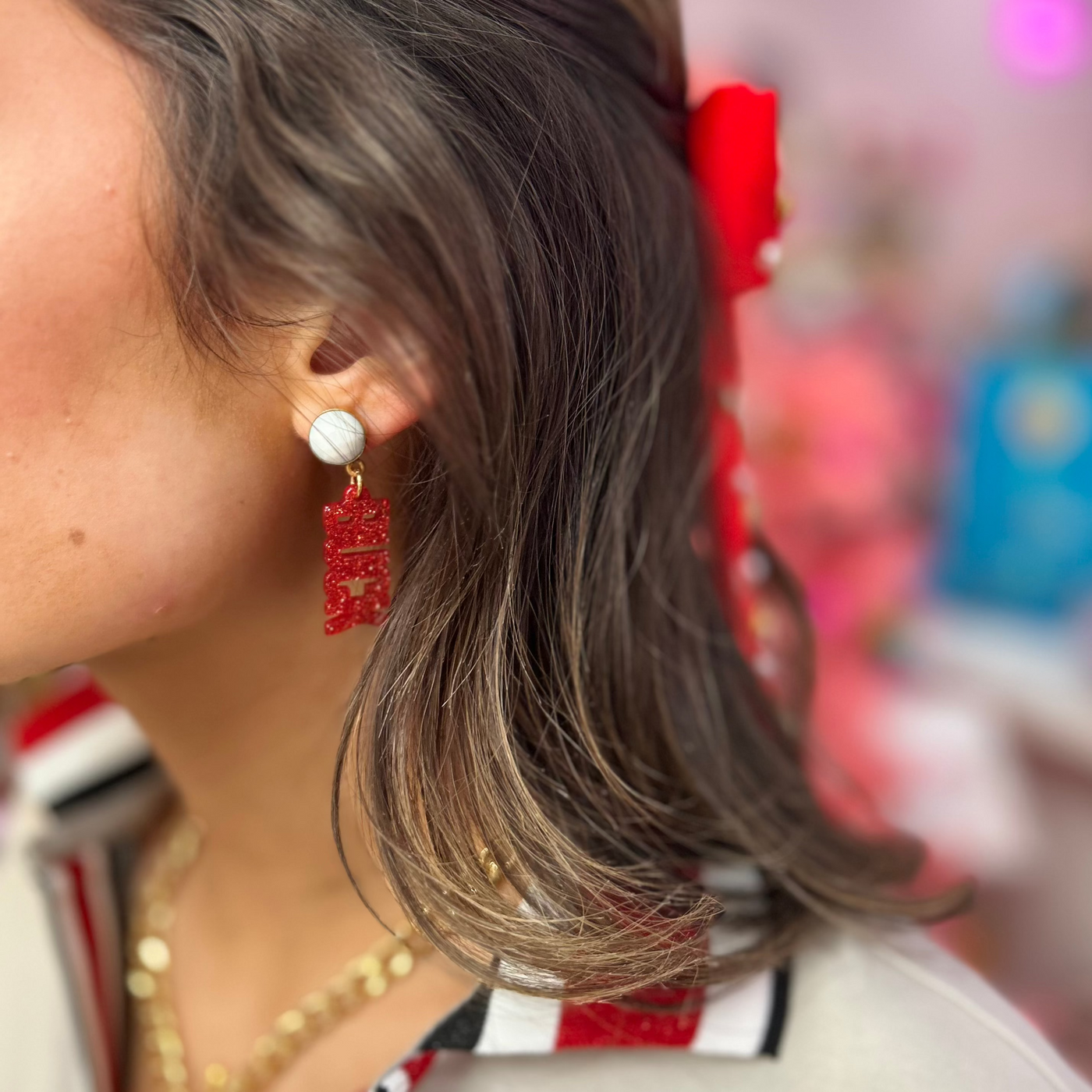 Ohio State Mini Red Glitter BUCK EYES Earrings