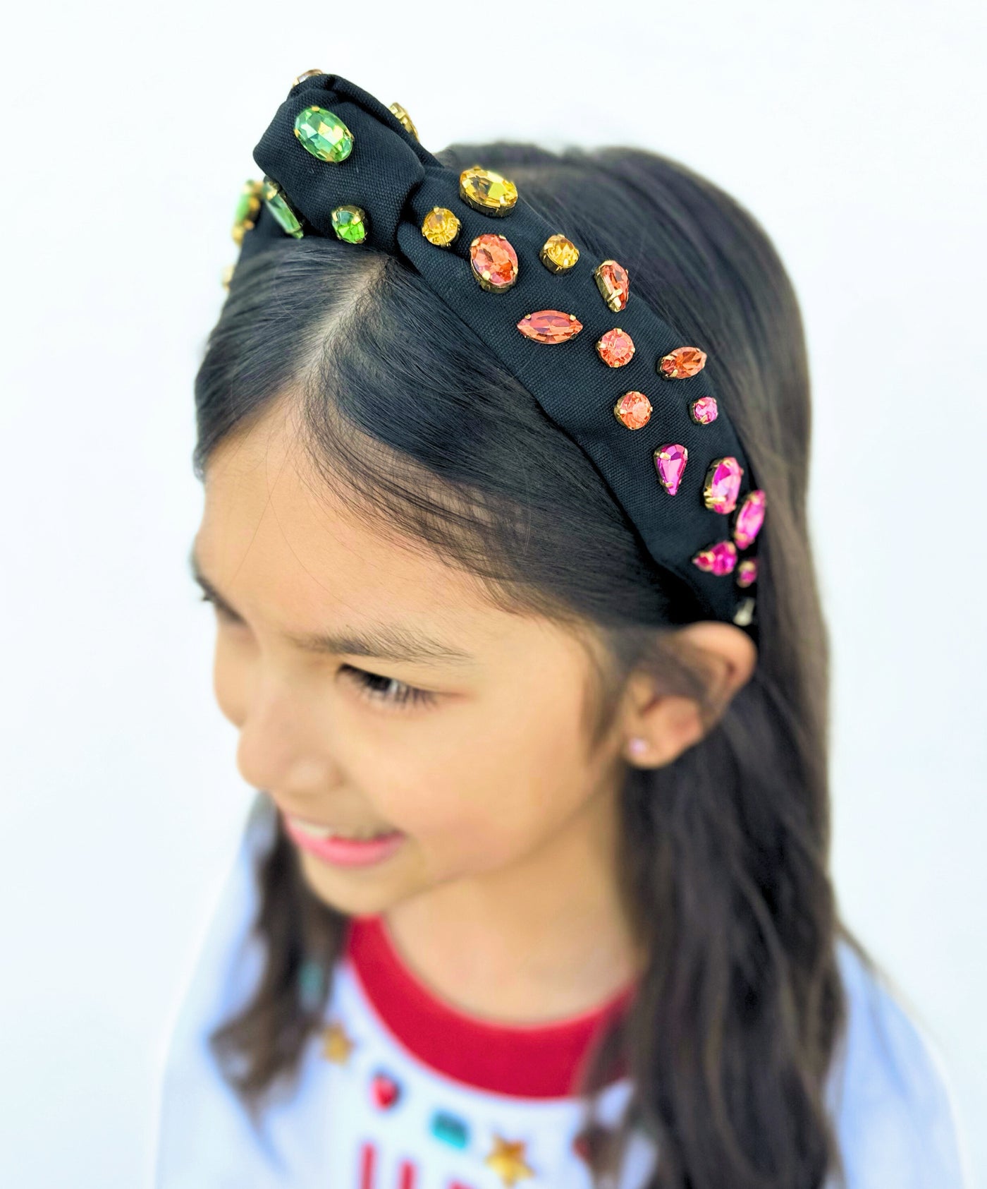 Child Size Black Rainbow Gradient Headband With Hand-Sewn Crystals