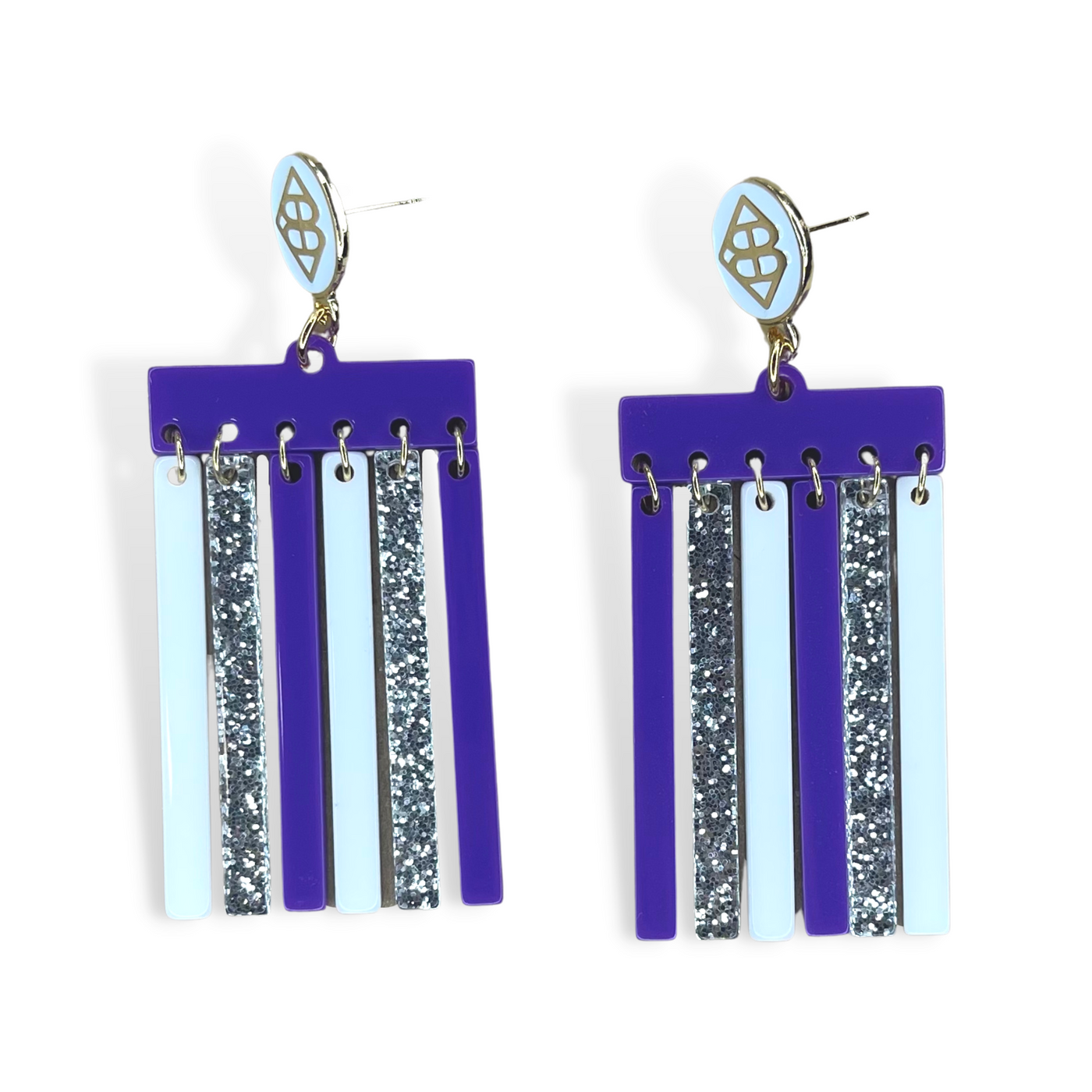 Purple, Silver Glitter, and White Mod Dangle Earrings