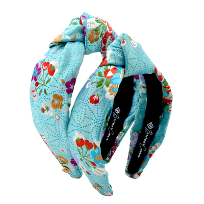 Adult Size Light Blue Floral Silk Headband