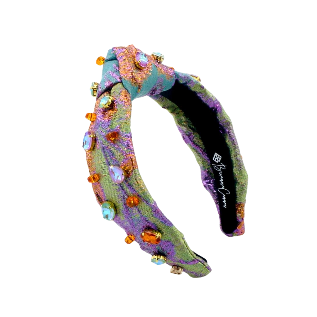 Child Size Metallic Iridescence Brocade Headband With Crystals