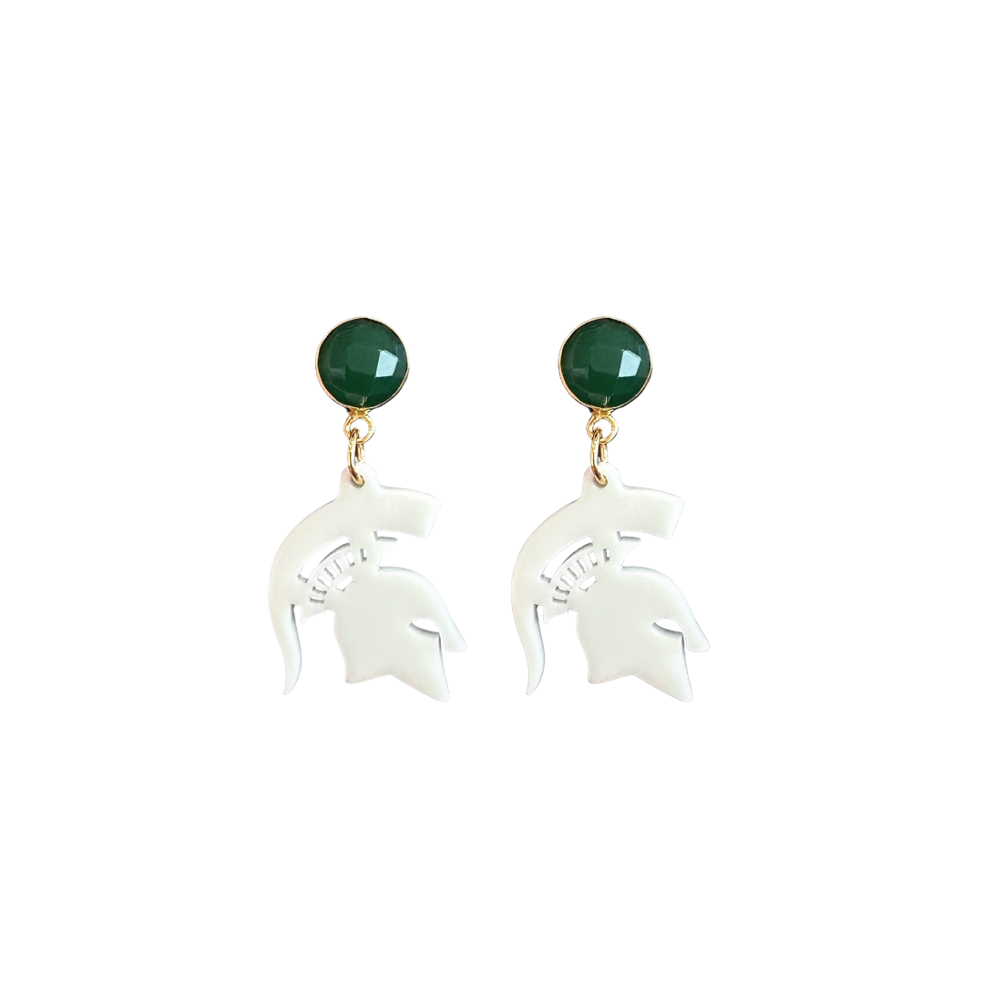 Michigan State Mini White Spartan Logo Earrings