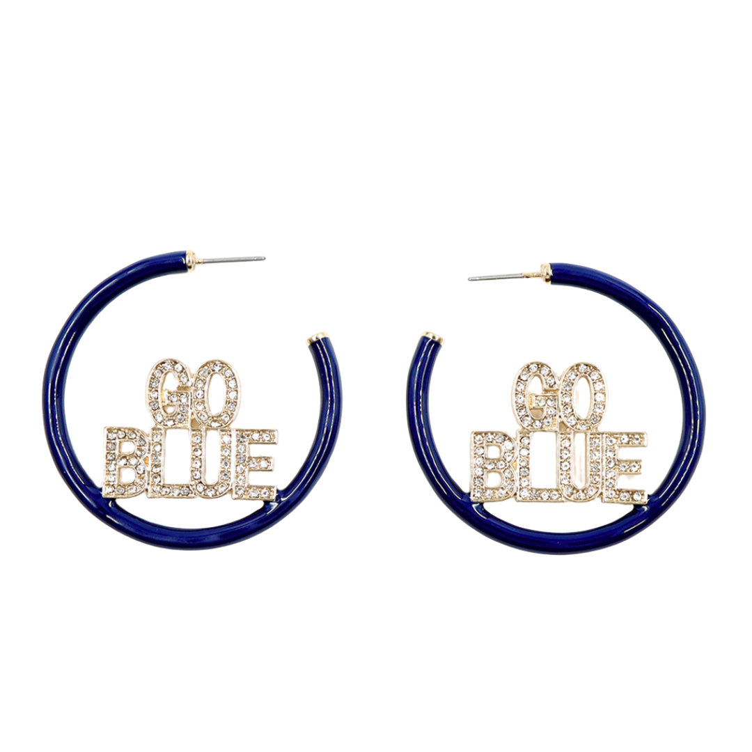 Michigan Navy Pavé Hoop Earrings