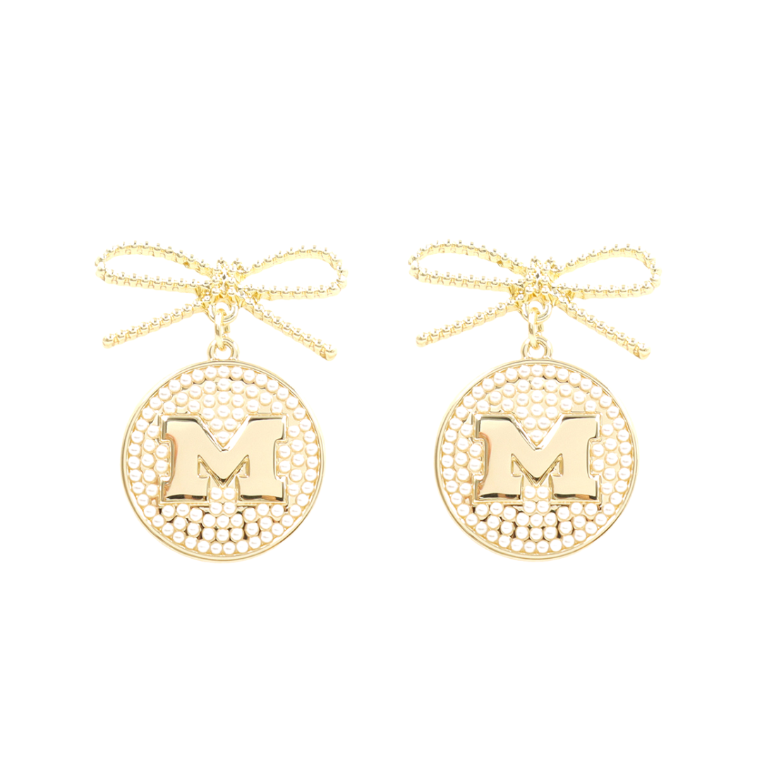 Michigan Pearl Bow Medallion Earrings