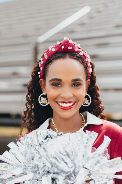 Mississippi State HAIL STATE White Pavé Hoop Earrings