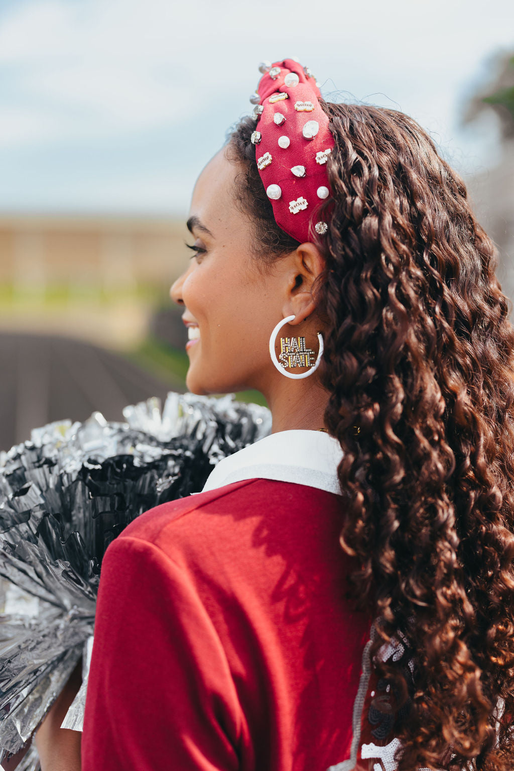 Mississippi State HAIL STATE White Pavé Hoop Earrings