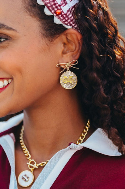 Mississippi State Logo Pearl Medallion Earring