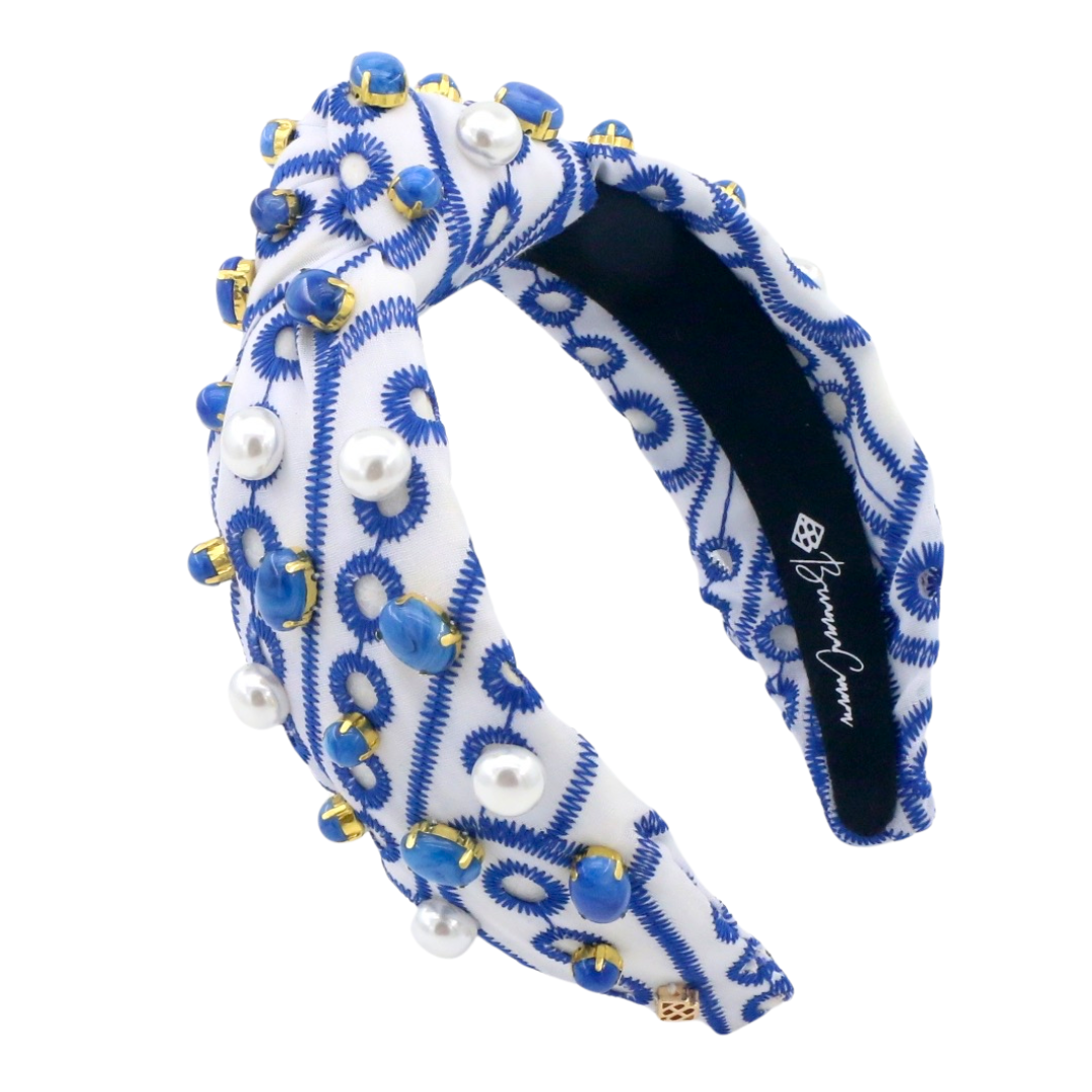 Adult Size Blue & White Mykonos Eyelet Headband