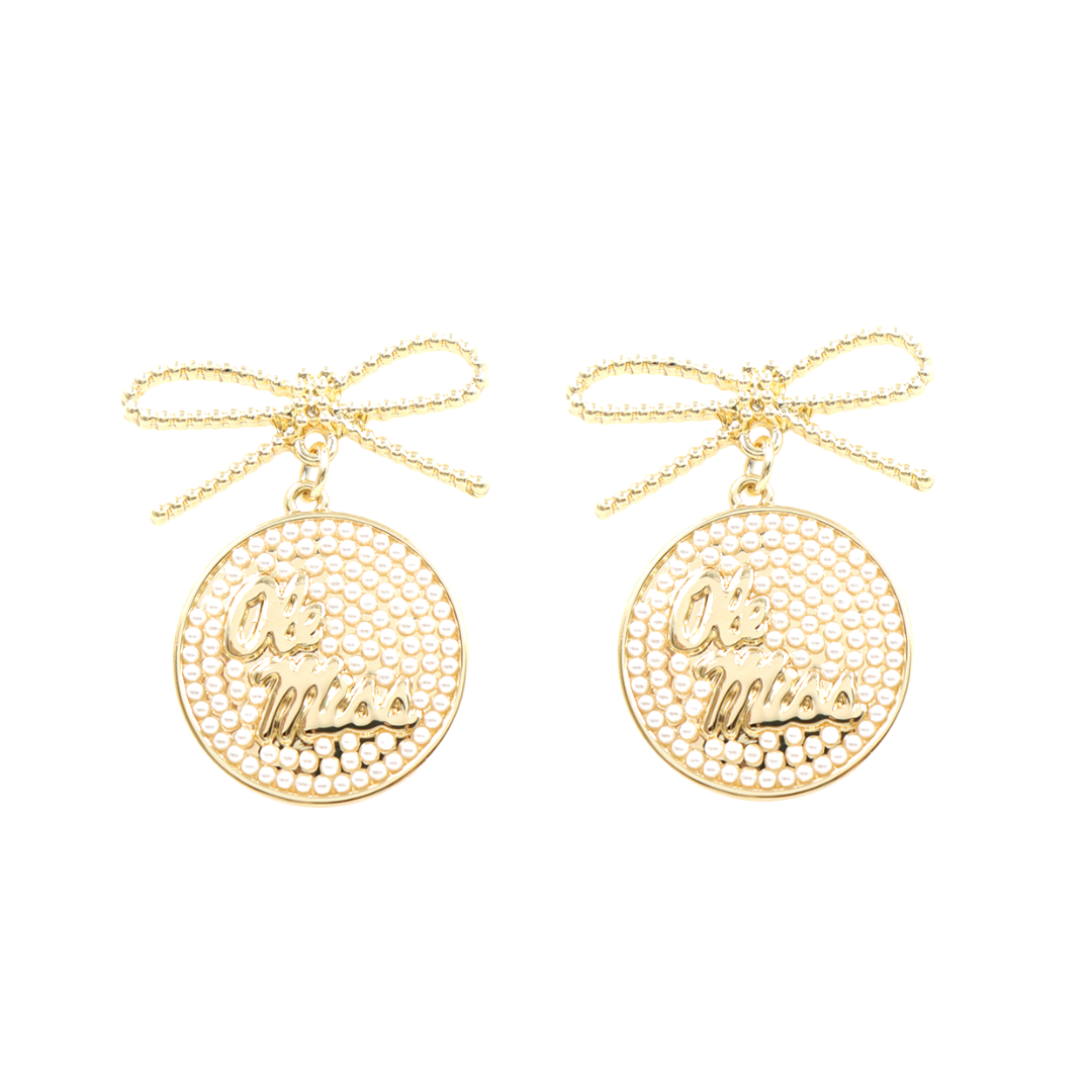 Ole Miss Logo Pearl Medallion Earrings