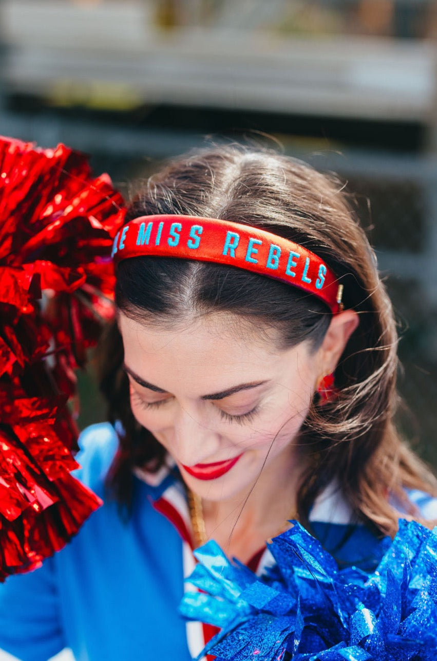 Ole Miss Red Thin Embroidered Headband