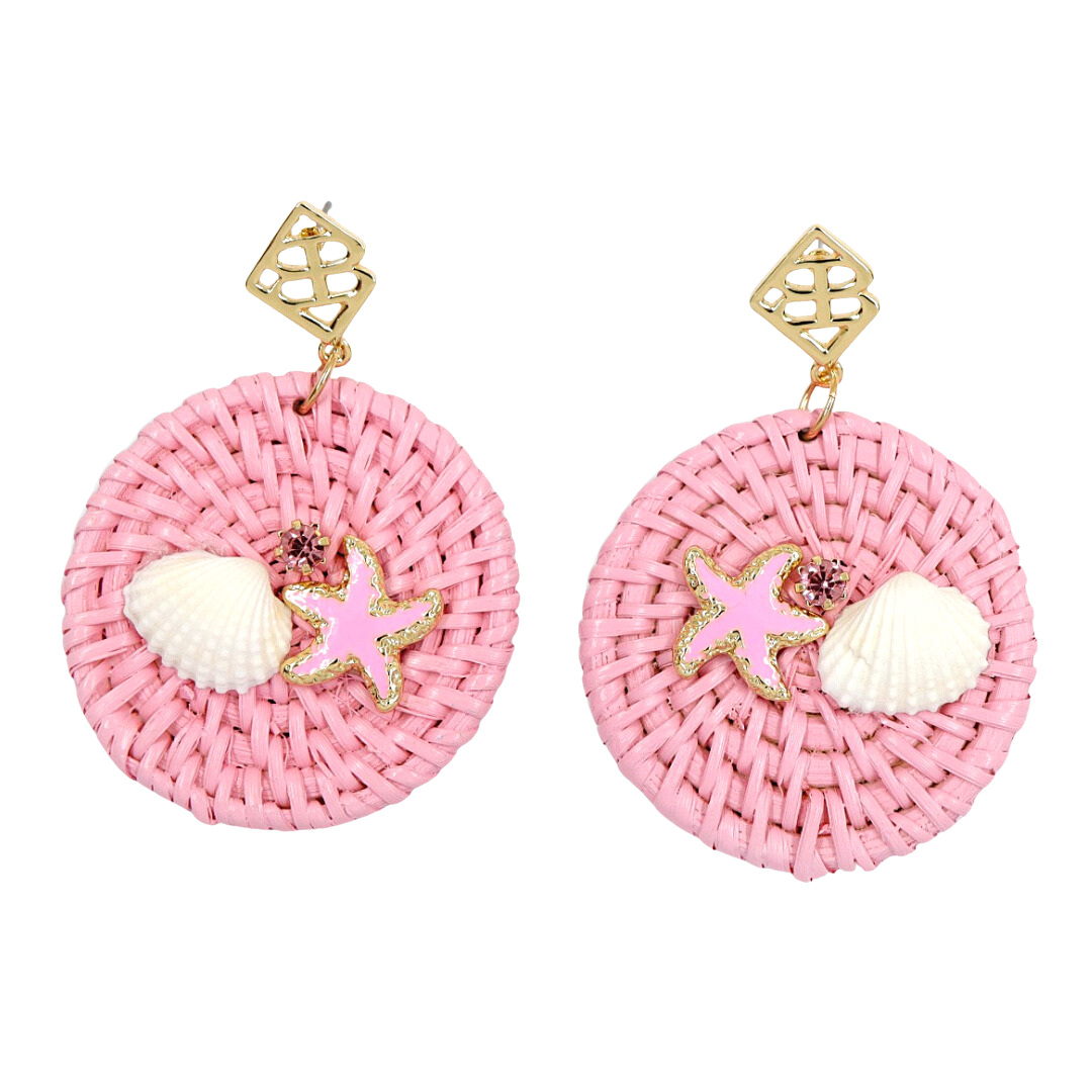 Beach House Rattan Earrings in Pink