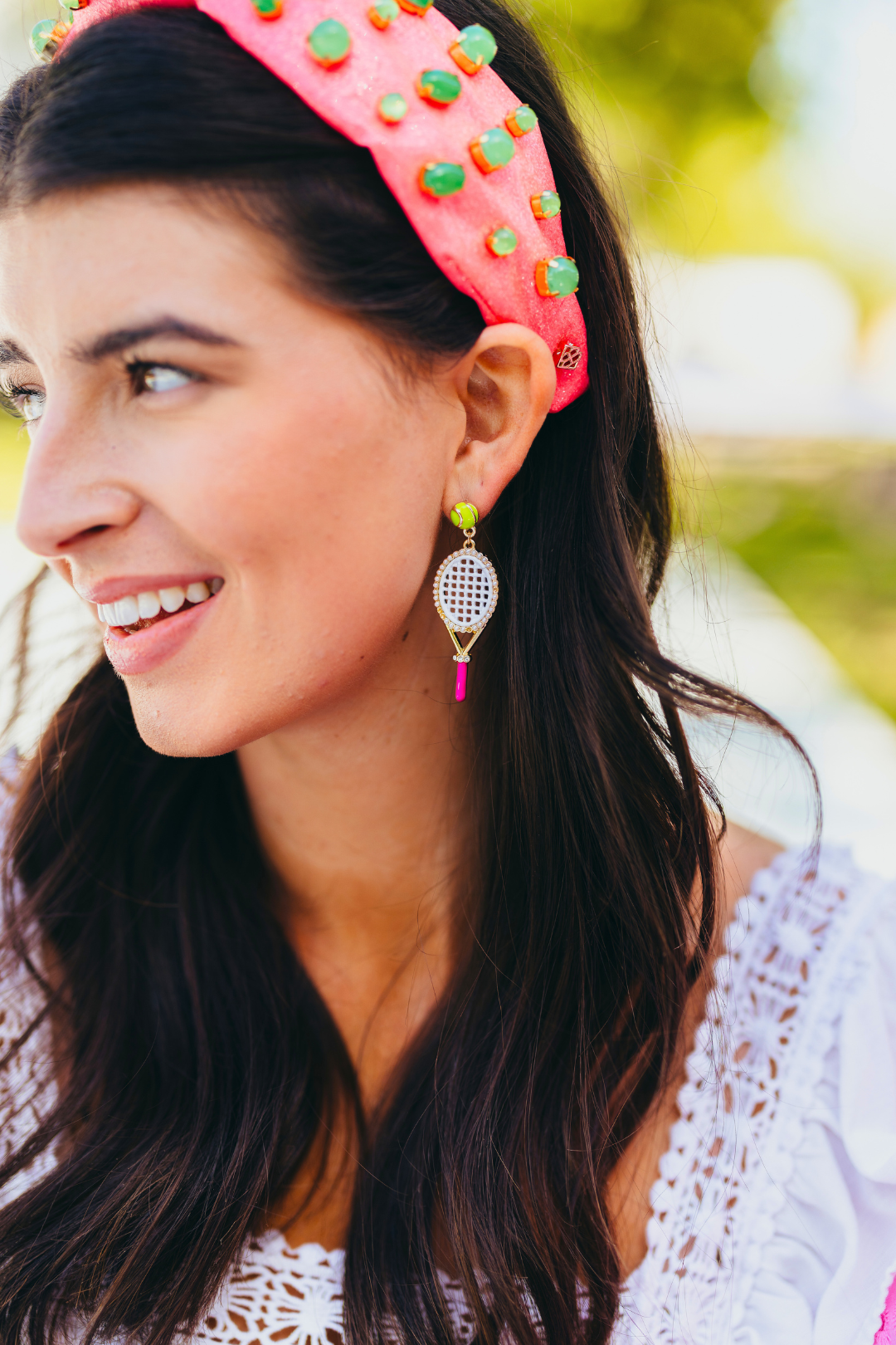 Fan Gear Tennis Racquet Earrings with Tennis Ball Top