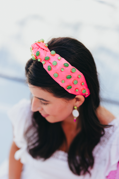 Adult Size Pink Shimmer Headband with Jade Stones