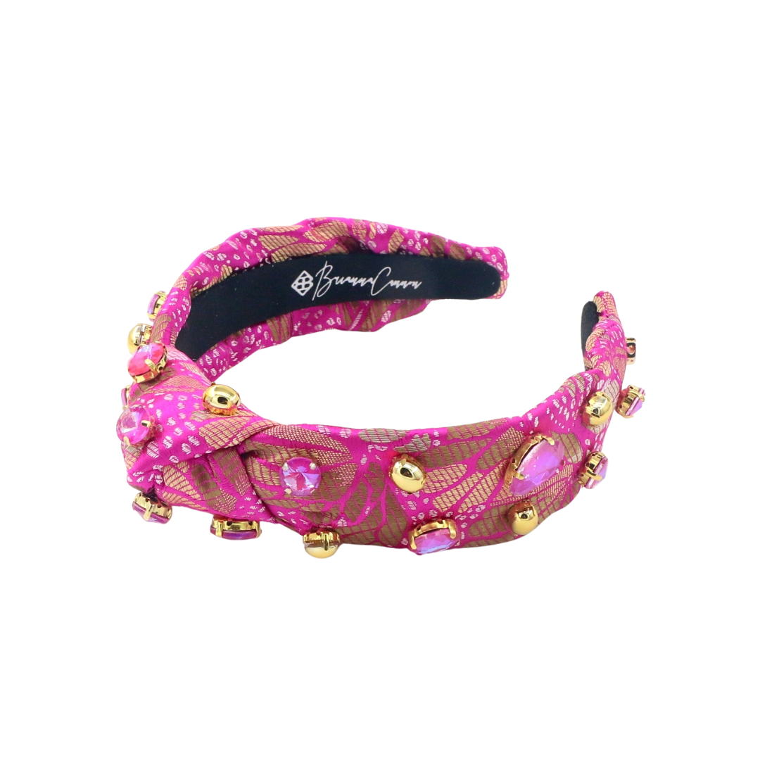 Child Size Pink & Gold Floral Headband with Gold Beads & Pink Crystals