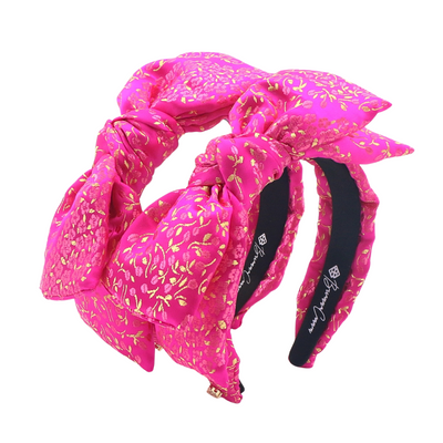 Child Size Pink & Gold Floral Side Bow Headband